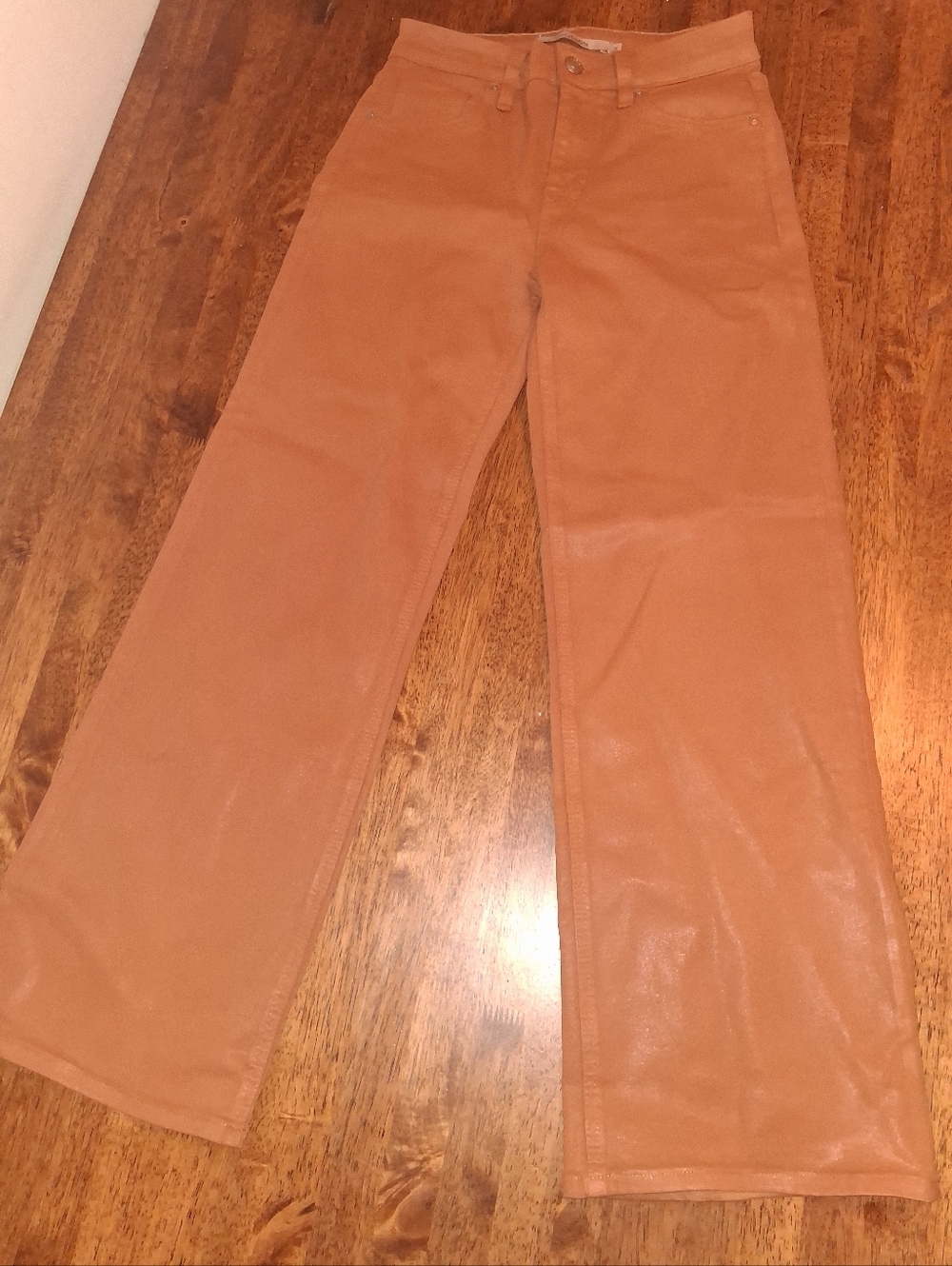 Hudson NWOT Rosie Tobacco Brown Coated Wide Leg Jeans 25